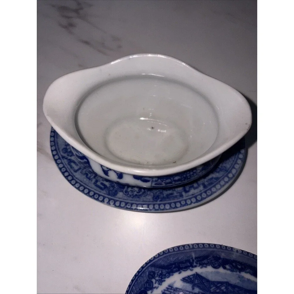 Japanese Child's Set Small Serving Pieces Blue White Ceramic
